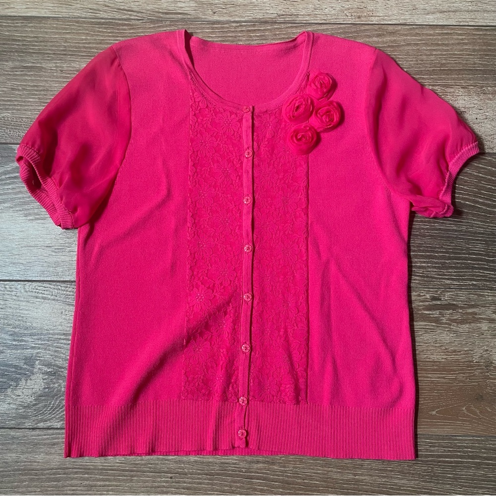 Cable & Gauge Short Sleeve Button Down Cardigan/Sweater